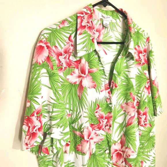 Judith Hart Blouse Size 22W Floral Hawaiian Shirt Front Buttons - Picture 2 of 9